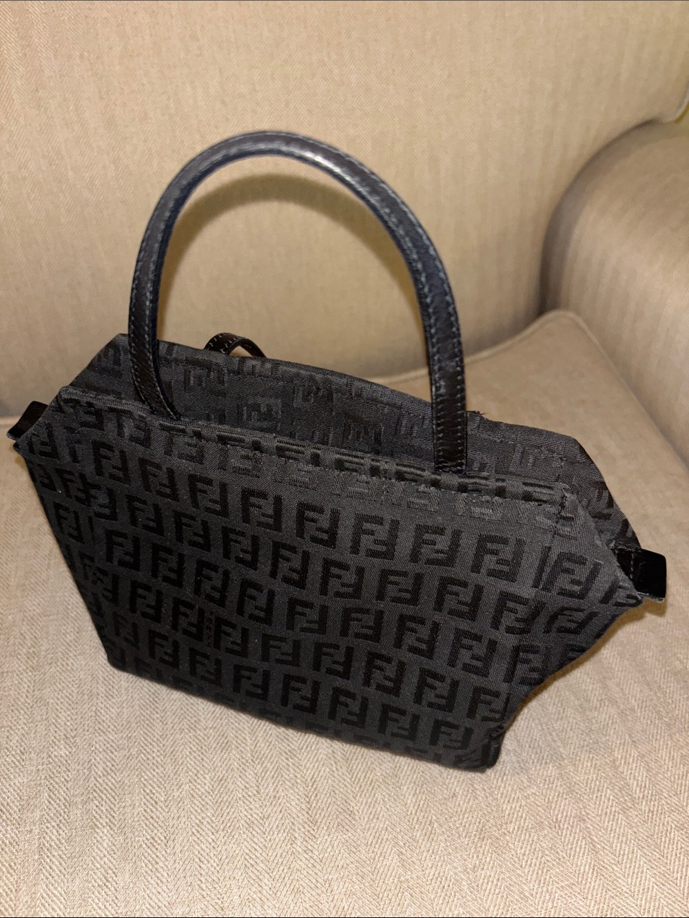 Vintage Fendi FF Zucca Monigram Cosmetic/Vanity bag black with leather handles